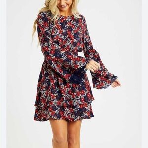 Altar’d State Navy Claudine Dress Autumn Boho Bell Sleeves - size s